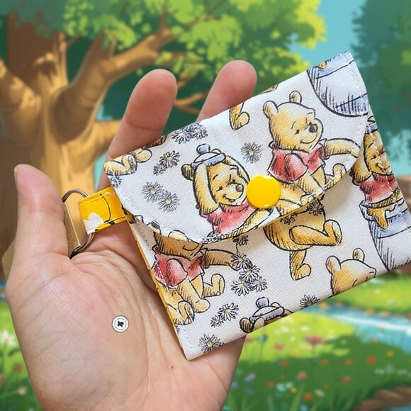 Handmade Winnie The Pooh Card Wallet with Keyring | Mini Wallet Bag Charm - Picture 2 of 5